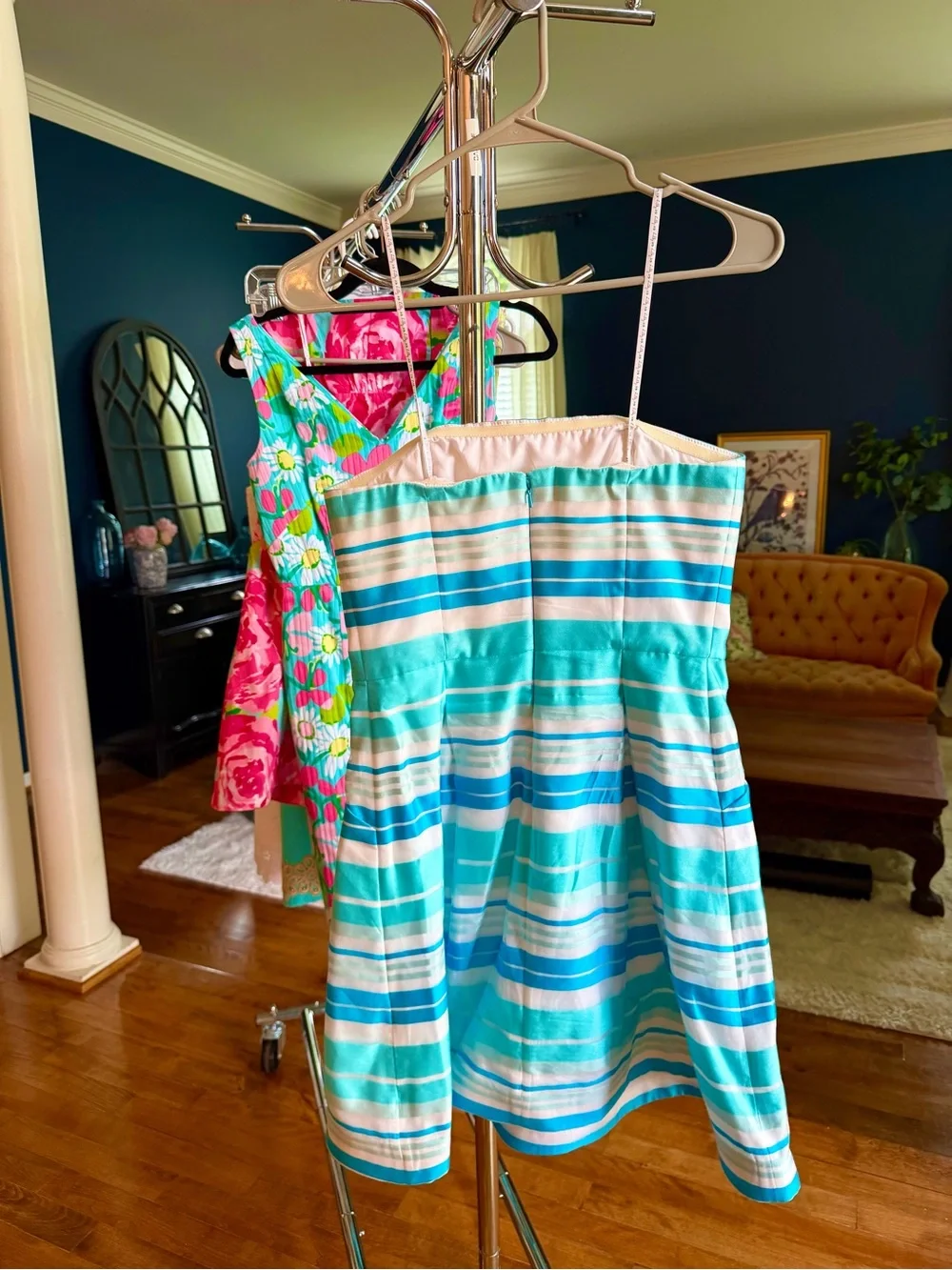 Lilly Pulitzer Strapless Aqua, Teal & White Striped Strapless Dress - Picture 2 of 2